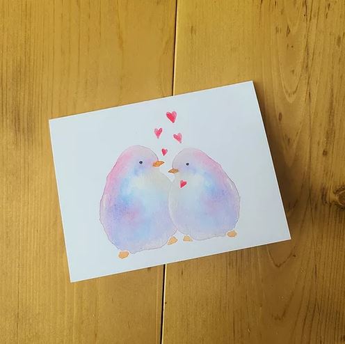 Watercolour Birds in Love Greeting Card - Two Hearts